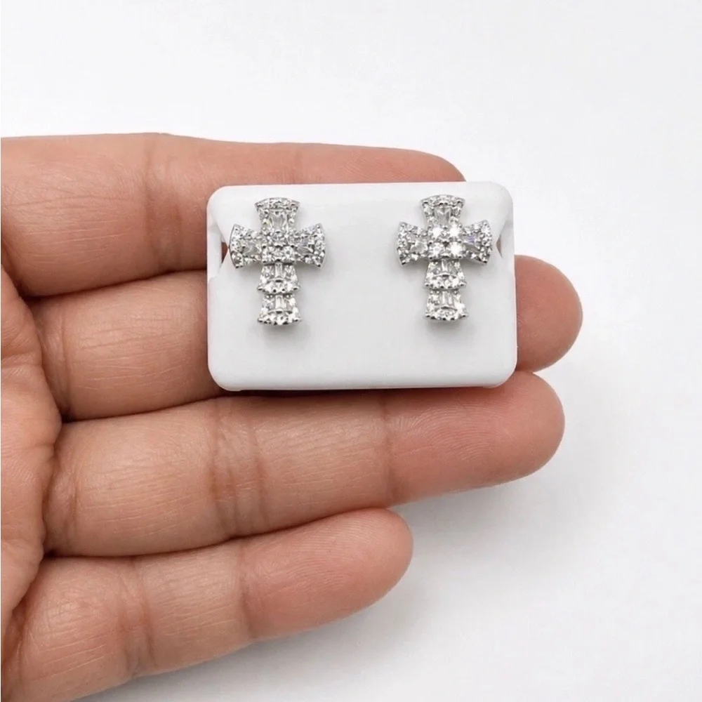925 Sterling Silver 1.50CTW MOISSANITE Cross Push Back Earrings